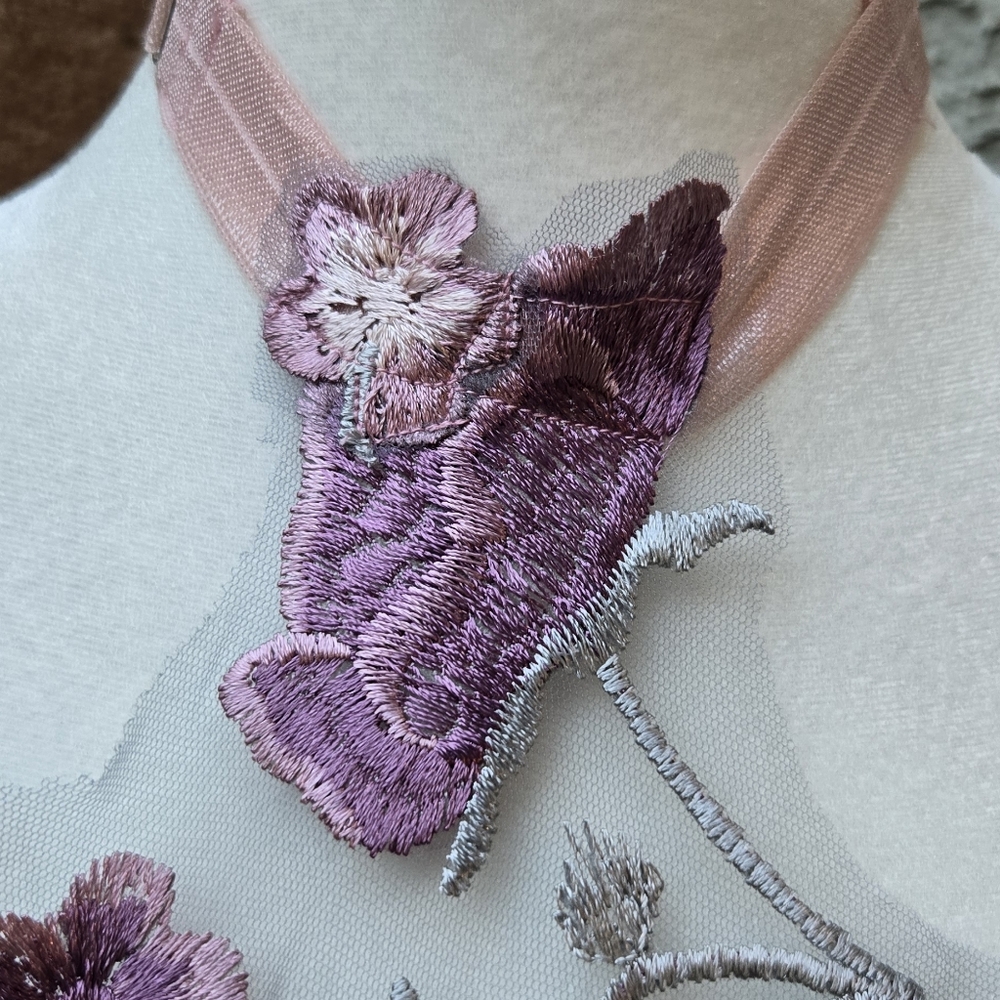 Lovechild Boudoir Handmade Rare Pink Floral Mesh Top - Picture 2 of 10